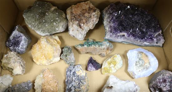A good-sized amethyst quartz specimen, L 20cm and a varied collection of smaller mineral specimens
